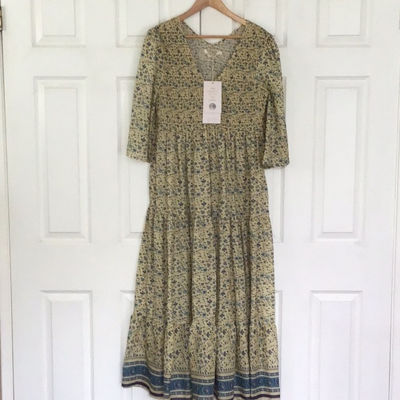 Christy Dawn Basil Larkspur Ditsy Field Silk Cotton Dress L NWT blue yellow - Picture 4 of 10